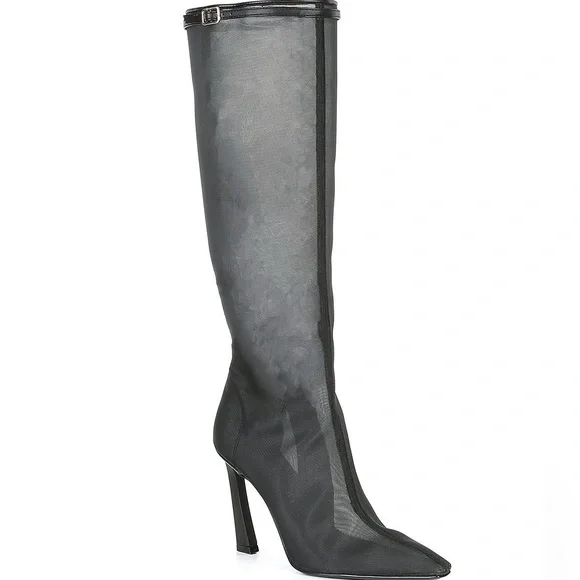 NWOB, NWT $159 Gianni Bini, the Adams Clear Mesh Stiletto Tall Boots - Picture 1 of 8